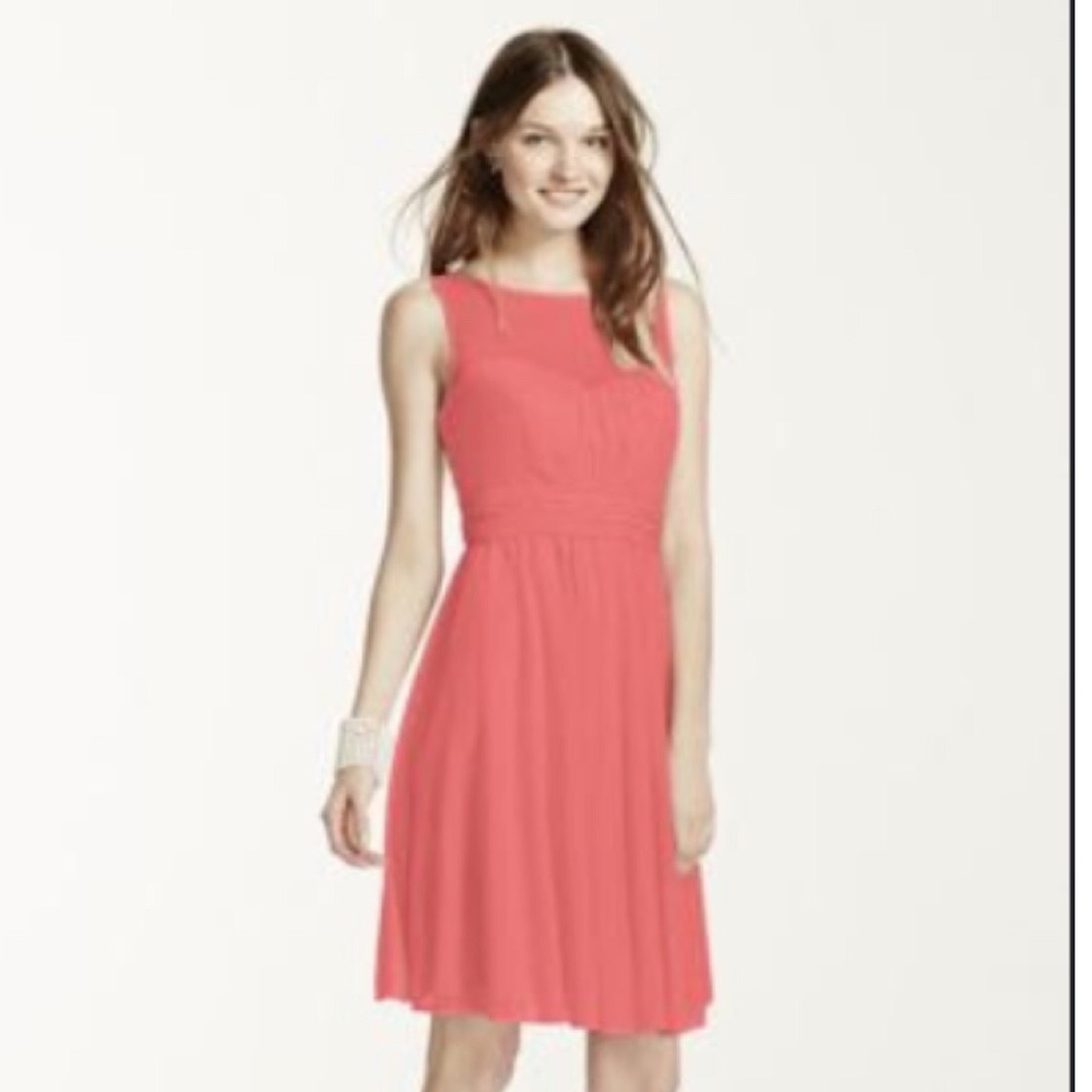 David’s Bridal Mesh Sweetheart Neckline Coral Reef